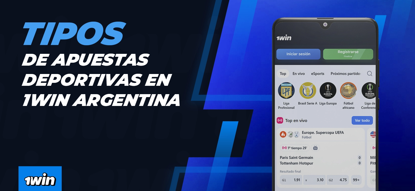 Variedad de tipos de apuestas deportivas en la plataforma 1Win.