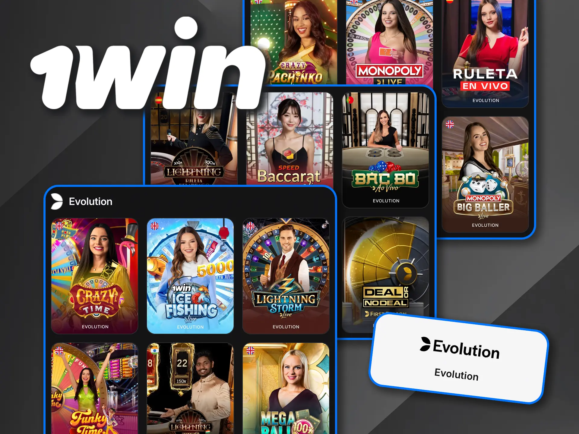Explora la selección de Evolution Gaming en 1win Casino y gana en directo.