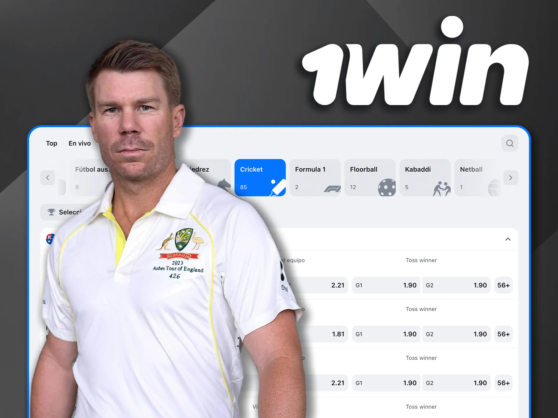 Únete a 1win junto a David Warner y vive la emoción del juego.