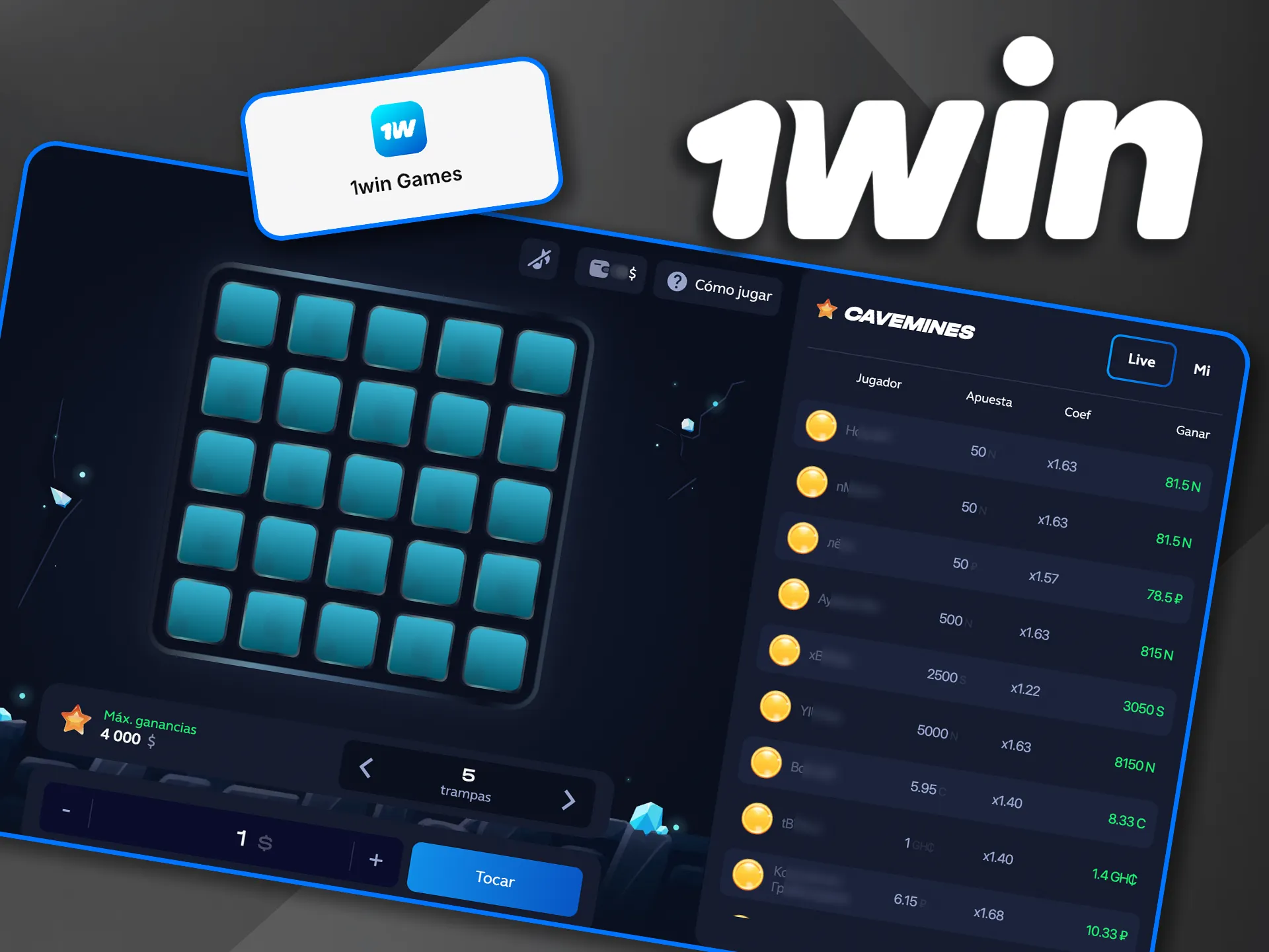 Explora Mines de 1win y encuentra premios escondidos.