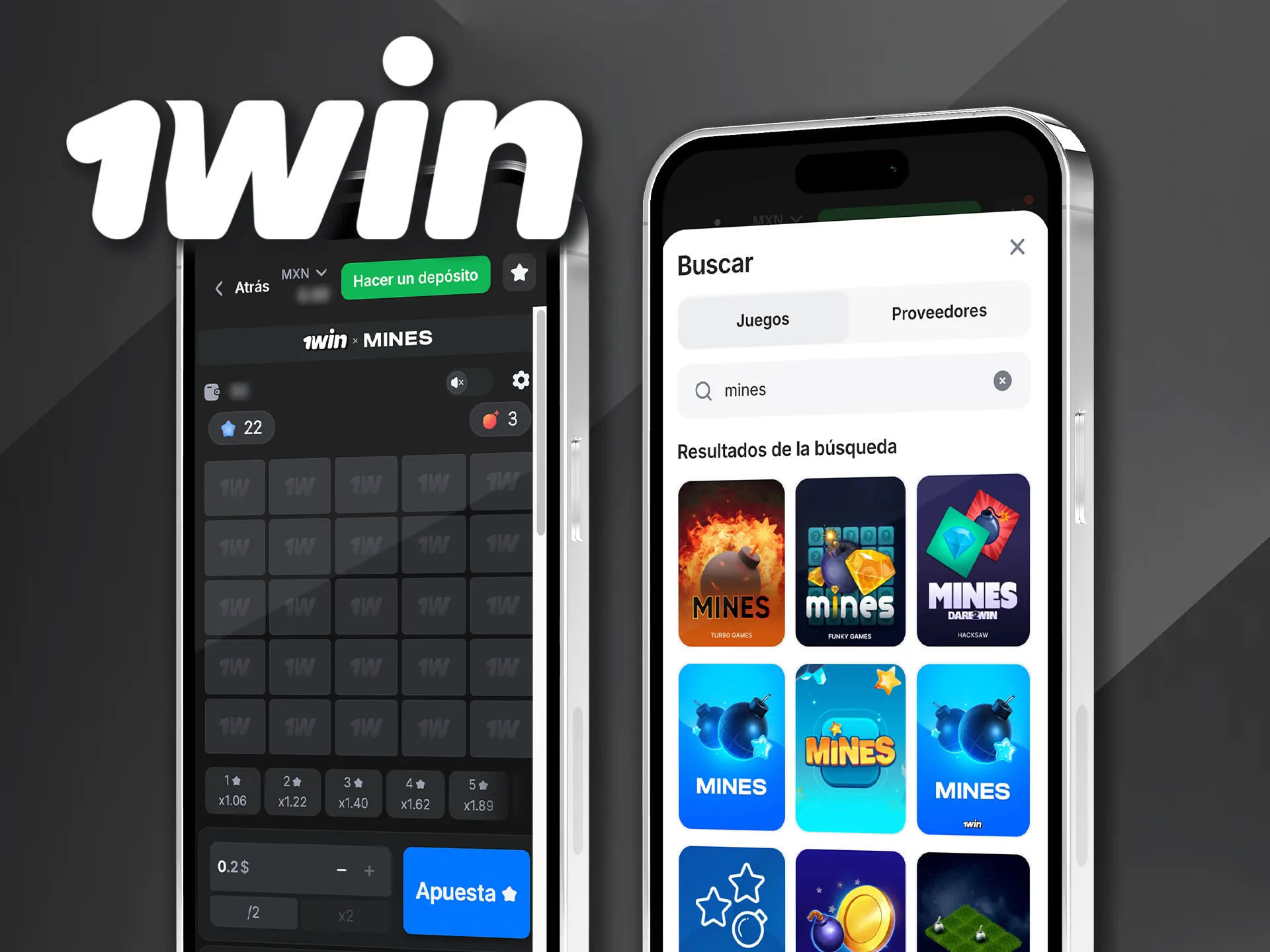 Descarga la app de 1win y juega Mines donde quieras.