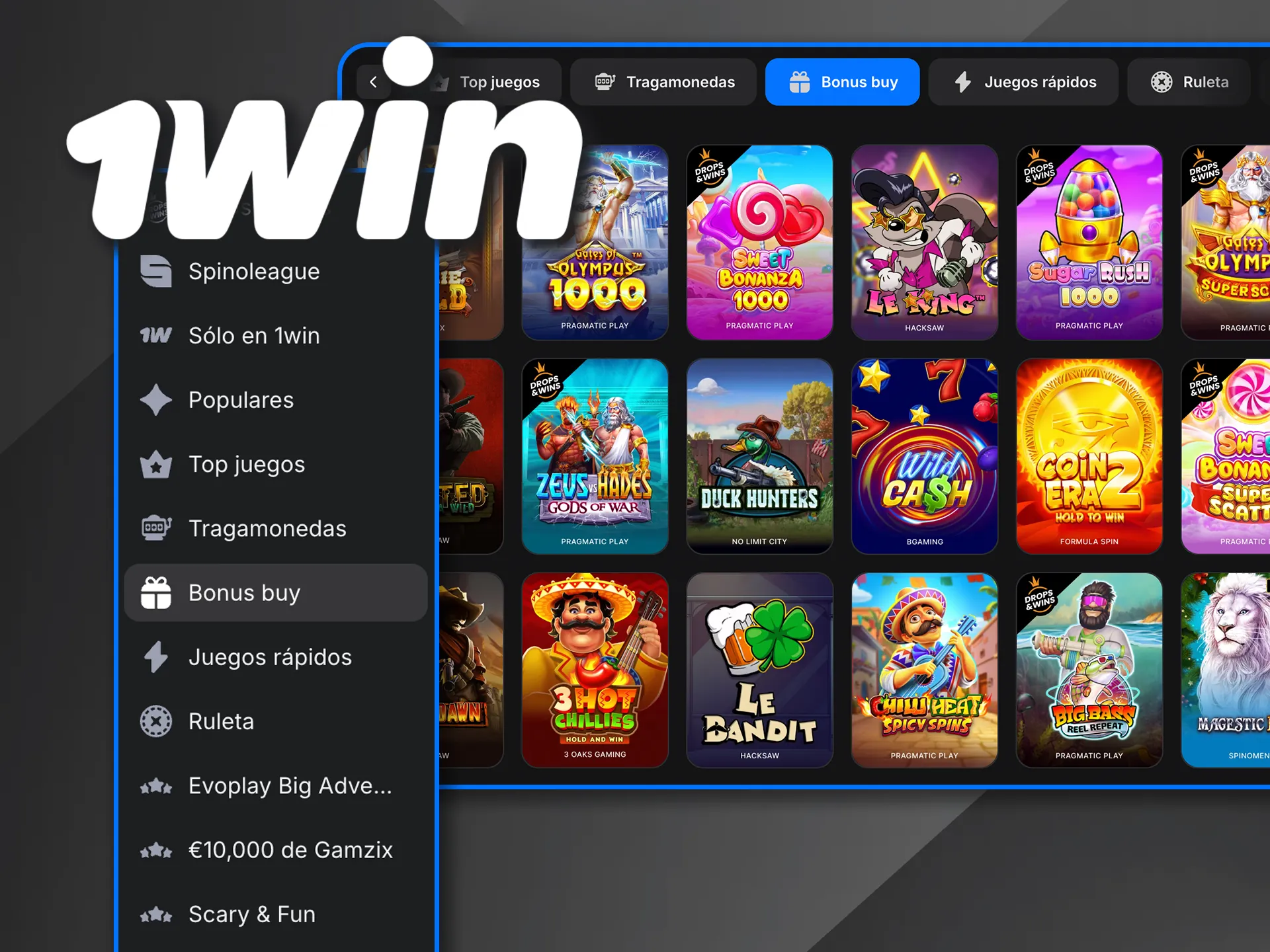 Aprovecha Bonus Buy de 1win para acceder a giros y recompensas extra.