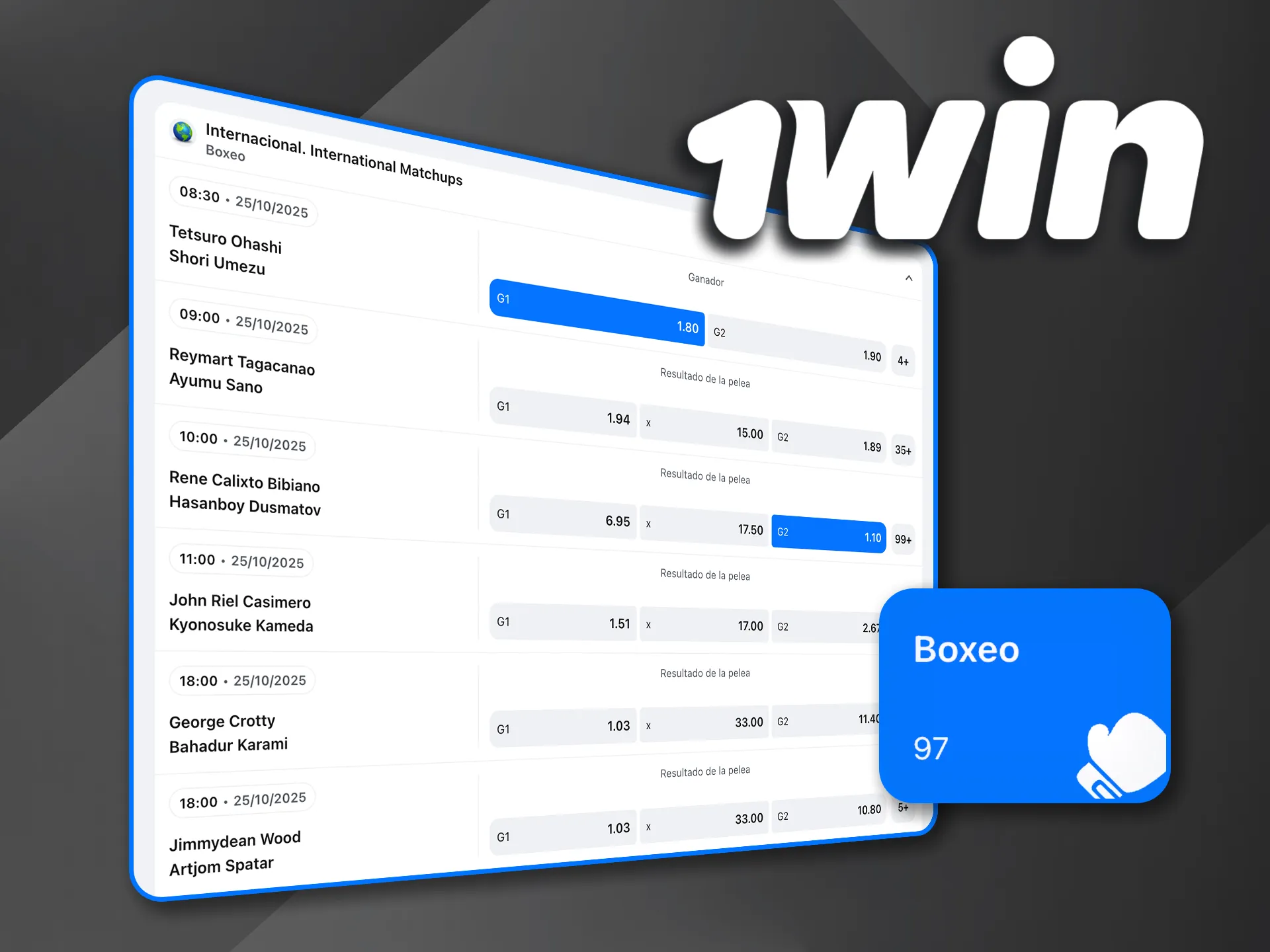Pronostica ganadores de combates de boxeo y gana con 1win.