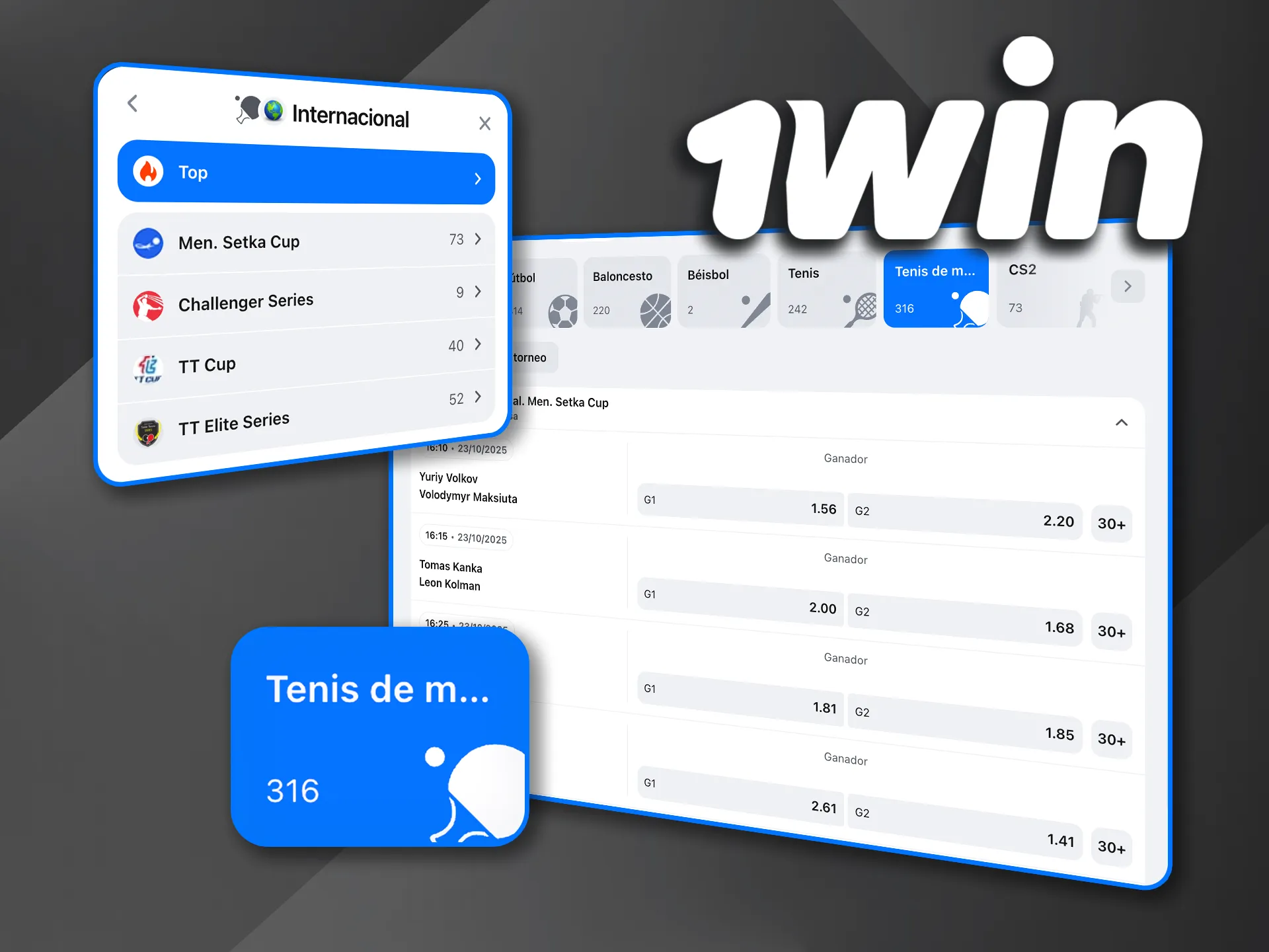 Apuesta en tenis de mesa y sigue cada saque con 1win.