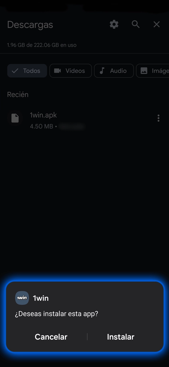 Instala 1Win en menos de un minuto desde el archivo descargado.