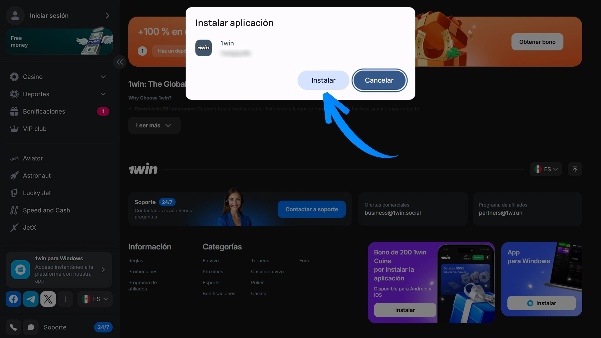 Confirma la instalacion oficial de la aplicacion 1Win y agrega un acceso directo en tu dispositivo.