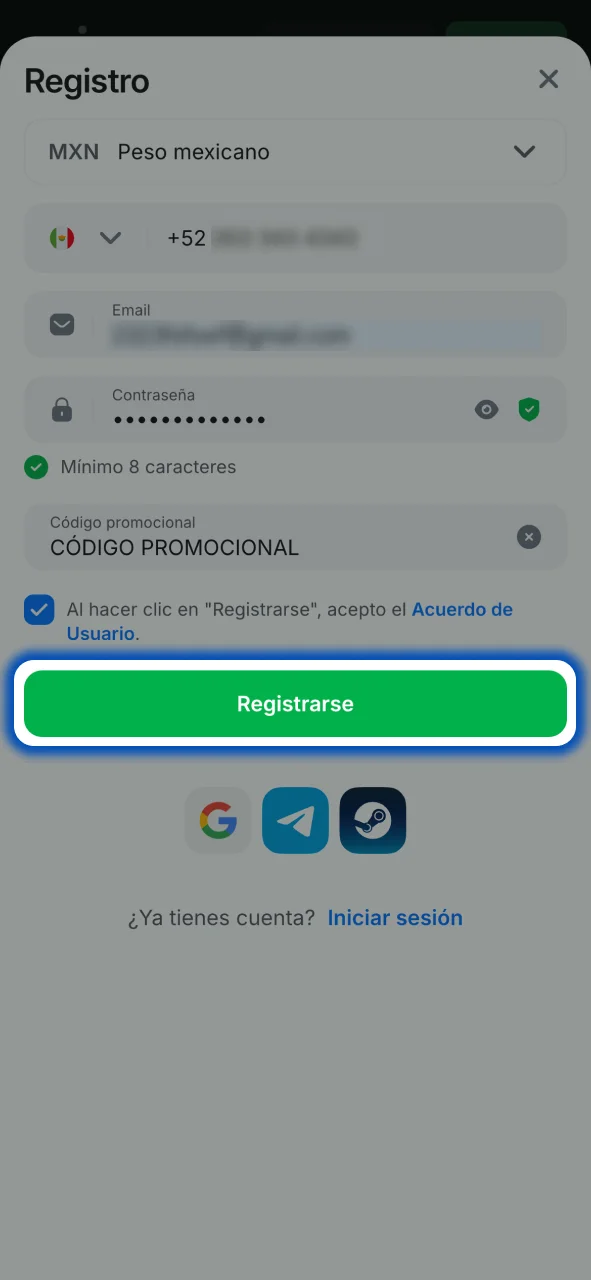 Confirma tu registro en 1win y finaliza el proceso.