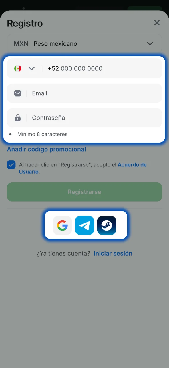 Regístrate en 1win con un método rápido y empieza a jugar.