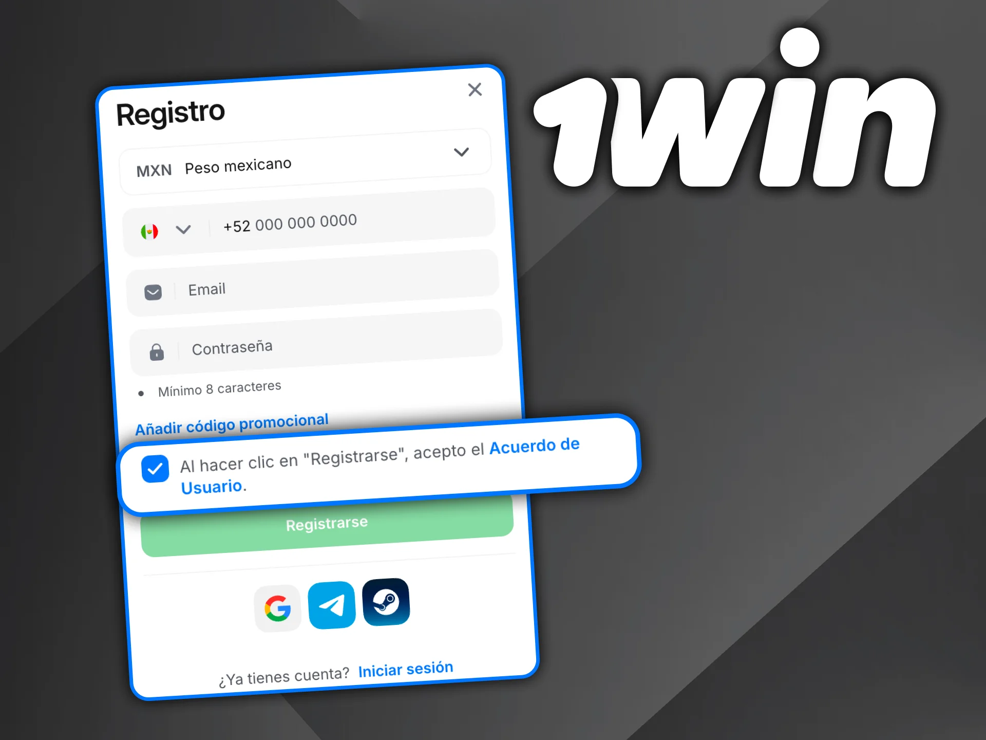 Revisa los requisitos de 1win México y crea tu cuenta ahora.